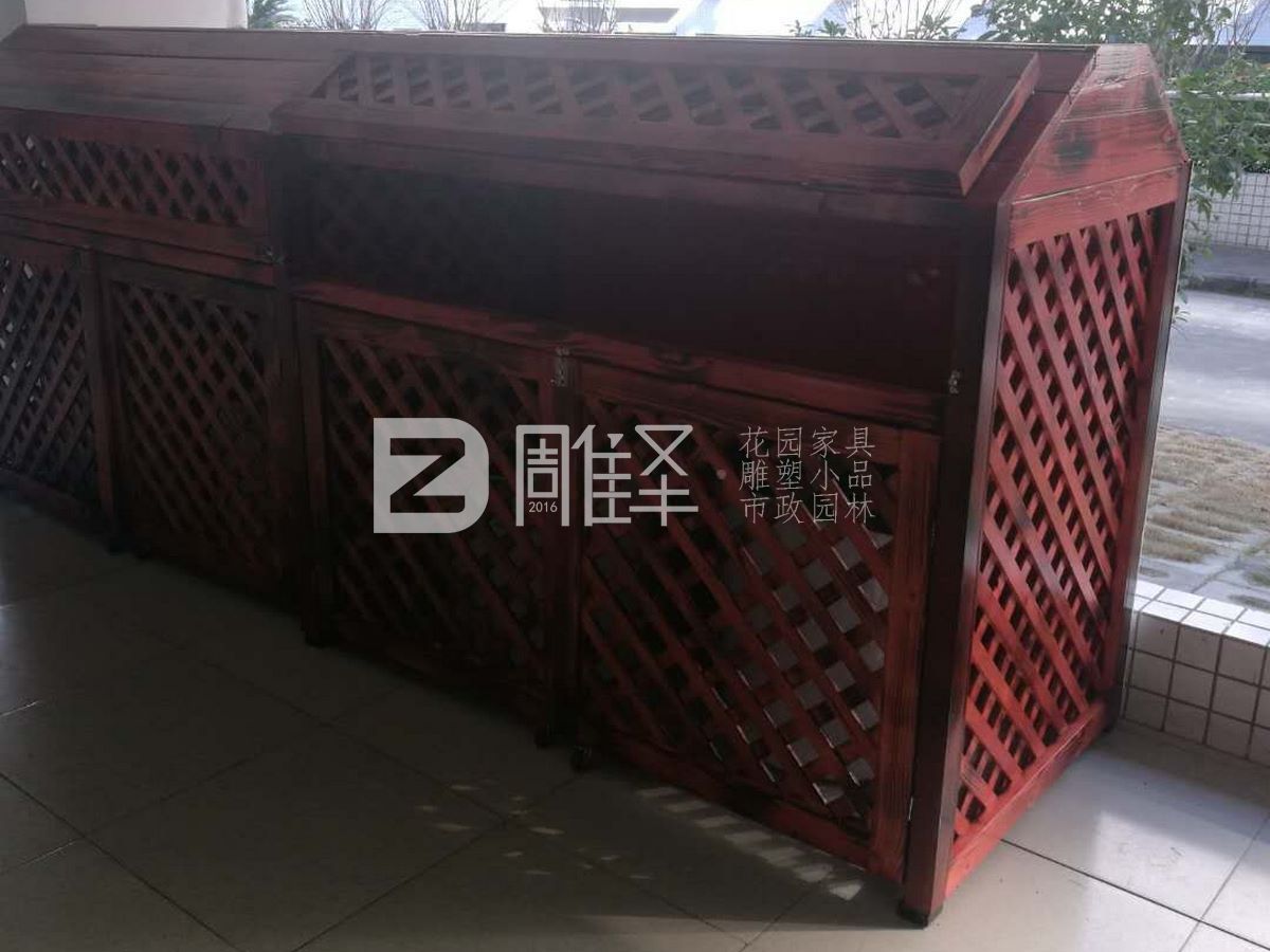 廣東珠海九中垃圾桶防腐木罩子花箱二合一(圖4)