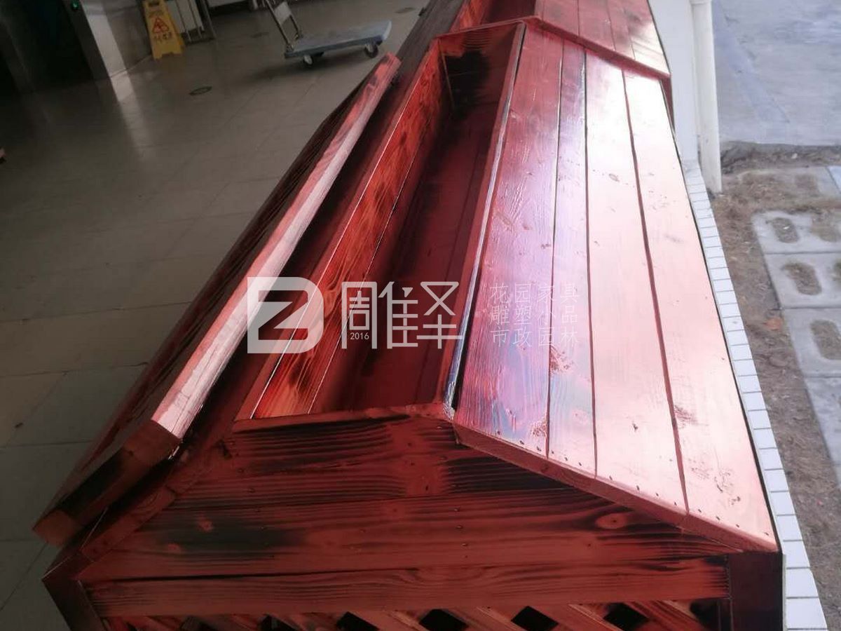 廣東珠海九中垃圾桶防腐木罩子花箱二合一(圖1)