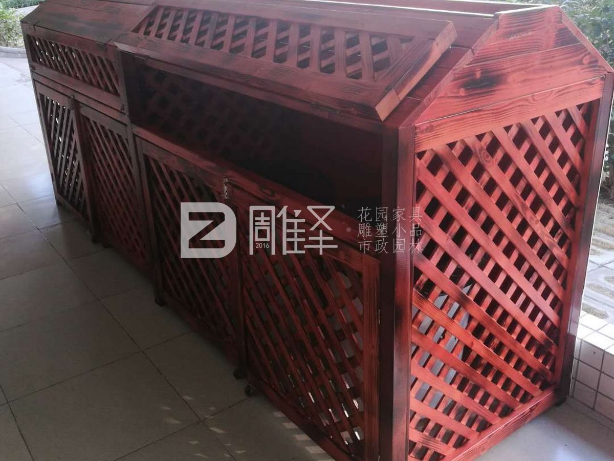 廣東珠海九中垃圾桶防腐木罩子花箱二合一(圖2)